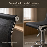 Tabouret de bar en maille noire avec siège respirant, hauteur réglable, pivotant, repose-pieds chromé pour bar à domicile, café, bistrot, salon