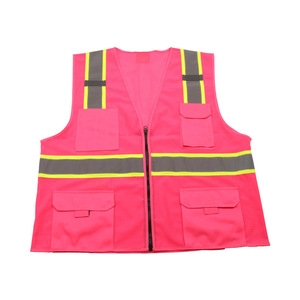 Gilet de course en maille rose haute visibilité pour <span class=keywords><strong>femme</strong></span> Vêtements de travail de construction multi-poches Vêtements de sécurité en polyester réfléchissants pour une utilisation optimale - Product Image 4