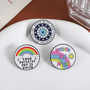 Spilla Smaltata Rotonda per la Consapevolezza sull'Autismo, Distintivo in Lega Arcobaleno per la Salute Mentale Autistica - Product Image 2