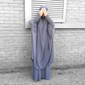 Muslim Women Hooded Long Prayer Dress 2 Pieces Abaya Full Cover Islamic Clothing