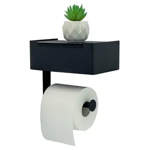 Factory price Manufacturer Supplier black stainless steel multifunctional toilet paper holder with wipds holder shelf