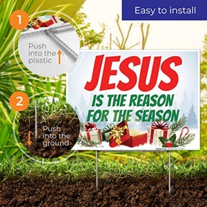 Panneau double face « Jésus est la raison de la saison » en plastique ondulé avec piquet en métal en forme de H, découpé en matériau PP - Product Image 4