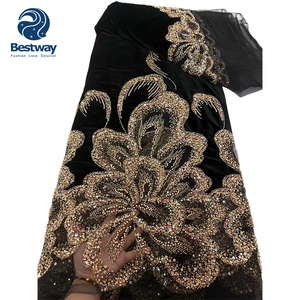 Bestway Luxury Embroidery High Quality <strong>Velvet</strong> <strong>Lace</strong> Fabric with Heavy Beads and Sequins Evening Party for Nigeria Women - Product Image 4