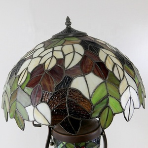 LongHuiJing European 16-Inch Tiffany Style Stained Glass Dome <b>Table</b> <b>Lamp</b> with Leaf Motif AC Powered LED Colored Glass <b>Base</b> - Product Image 6