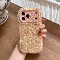 Coque de protection pour iPhone 13 14 15 16 17 18 Pro Max en PC, style luxe, avec motif léopard, oreilles de chat en peluche et cadre d'appareil photo