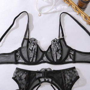 Lingerie <span class=keywords><strong>sexy</strong></span> en dentelle croisée, broderie pour femmes, transparente, tentation passionnée, anneaux de jambe, sous-vêtements gratuits - Product Image 3