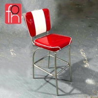 Tabouret de bar haut rétro bicolore rouge et blanc, design américain, pour discothèque et restaurant