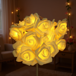 Guirnalda de luces LED con forma de flor rosa, 20 luces LED blancas cálidas para dormitorio, fiesta, día de San Valentín - Product Image 2