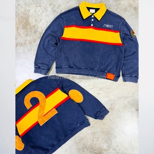 Custom Streetwear Polo Shirt Embroidered <b>Patch</b> Logo Oversized Acid Wash Rugby Button up Shirts Collared Long Sleeve Jersey - Product Image 1