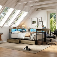 Cadre de lit en métal moderne avec sommier et bibliothèque intégrée, deux tiroirs de rangement, mobilier de chambre à coucher gain de place, vente en gros