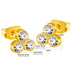 Pendientes de Acero Inoxidable con Diseño Clásico de Estrella de Tres Puntas y Cristal con Círculo de Gemas - Product Image 2