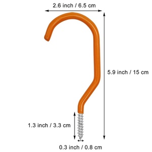 Orange <b>Plastic</b> Slip <b>Hook</b> 5.9 Inch With Screw Base Powder Coated Finish - Product Image 1