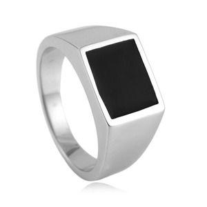 Men's <b>Titanium</b> Steel Rectangular Epoxy <b>Ring</b> Silver Geometric Design Gift Jewelry - Product Image 1