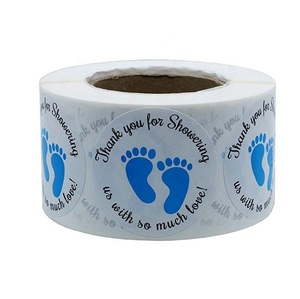500PCS Rotonda Tag Grazie Per Fare La Doccia Us con Così <span class=keywords><strong>Tanto</strong></span> Amore Blu Rosa Adesivi Etichetta di Stampa Del Piede Del Bambino doccia Footprint Autoadesivo - Product Image 5