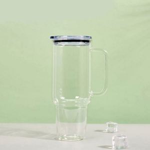 Gobelet en verre de 16 oz avec couvercle en PP pré-percé et paille, double paroi, transparent, pour sublimation, style globe à neige, cadeau d'affaires moderne - Product Image 3