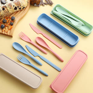 Juego de Cubiertos de Paja de Trigo Personalizado al por Mayor Ecológico, Diseño Minimalista Portátil, Estuche de Almacenamiento de Cubiertos para Viajes al Aire Libre - Product Image 1