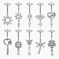 Anneaux de nombril en acier chirurgical 316L avec zircon CZ, motifs chiot, papillon, libellule, fleur, bijoux de piercing pour femme