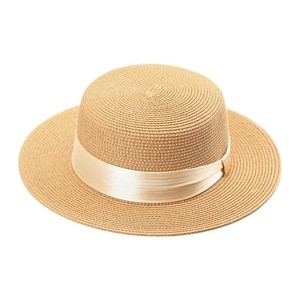 Sombrero de paja para mujer, de hierba natural, con parte superior plana, protección solar para la playa, sombrero de moda de verano con cinta, talla adulta - Product Image 5