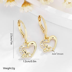 2025 alta calidad al por mayor arco corazón hueco 14K cobre chapado en oro incrustaciones de circón fiesta desgaste latón pendientes joyería de mujer - Product Image 4