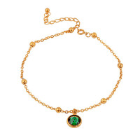 Chuỗi Hạt Bằng Thép Không Gỉ Mạ Vàng 18K Bán Sỉ Vòng Chân Quyến Rũ Đá Zircon Xanh Dương Cho Nữ