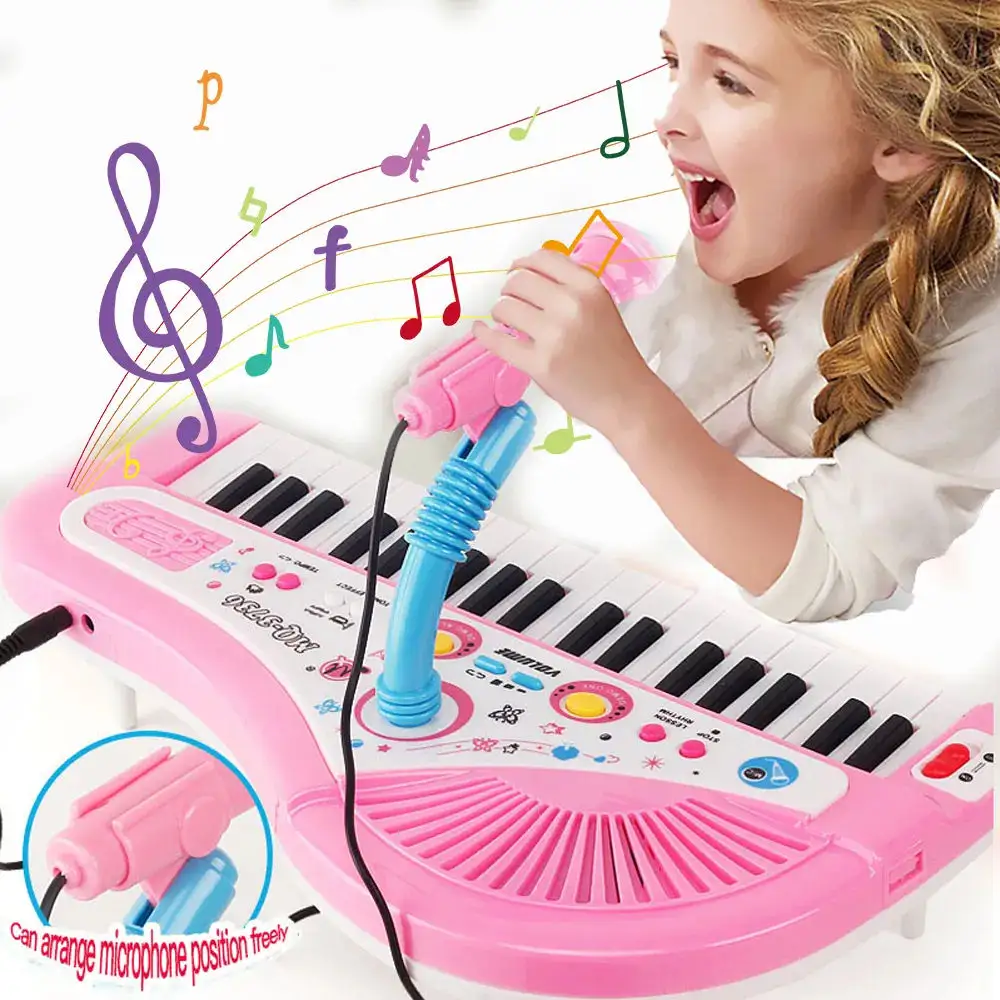TS Musical Instruments Toys Small Plastic Microphone Piano Toy Kids Electronic Piano Toy Cartoon For Kids