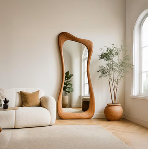 <span class=keywords><strong>Specchio</strong></span> a Figura Intera Moderno con Cornice in Legno, Design Irregolare <span class=keywords><strong>Curvo</strong></span>, per Camera da Letto, Soggiorno, Corridoio, Arredamento Elegante - Product Image 3