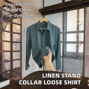 Chemise habillée décontractée pour homme grande taille en lin et coton, col montant, manches longues, coupe ample, couleur unie, style japonais, pour l'été - Product Image 2