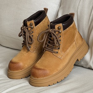 Botas de trabajo de cuero para hombre, modelo 2025, de media caña, con suela gruesa y tacón elevado, estilo desierto, caña alta, informales, color marrón. - Product Image 1