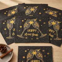 20 serviettes de table jetables pour le Nouvel An, motif verre à champagne noir et or, logo personnalisé, vaisselle de banquet