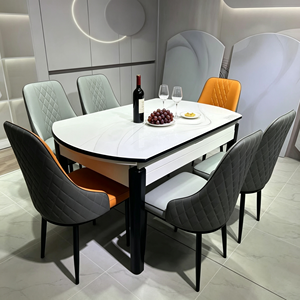 Ensemble de table à manger ovale moderne en marbre avec pieds en métal, capacité de 6 personnes, design stable, meubles pour la maison - Product Image 5