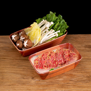Plateau rectangulaire en mélamine pour servir des légumes, des champignons et de la viande, idéal pour les plats chauds, usage hôtelier. - Product Image 1