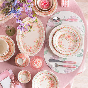 Juego de Vajilla de Cerámica 2025 a Precio de Fábrica, Juego de Platos y Tazones de Porcelana con Flores Rosas para Bodas - Product Image 3