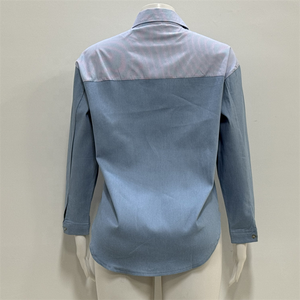 Camicie e <span class=keywords><strong>Bluse</strong></span> da Donna OEM/ODM con Maniche Lunghe a Righe, Bottoni e Orlo Arricciato, Stile Oversize - Product Image 3