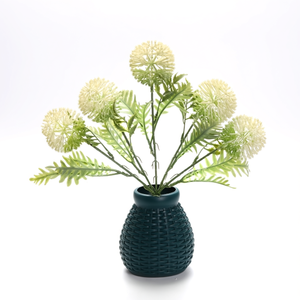Classic Plastic Artificial Flowers Arrangement in Teal Woven Vase, High Simulation Decorative Floral Display, Eco-Friendly Home - Product Image 1