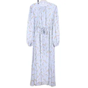 Customize Printed Chiffon Summer Islamic Clothes Printed Flowers Long Sleeves Islamic Dress For Beautiful Ladies