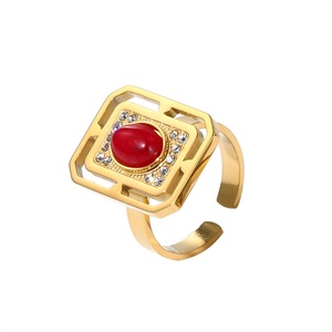 Low Price Zircon Stainless Steel Wedding <b>Rings</b> Gold Plated Red Natural Stone Zircon <b>Ring</b> - Product Image 6