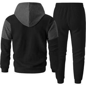 Ensemble de survêtement personnalisé pour homme 2 pièces : sweat à capuche et pantalon de jogging en jacquard gaufré, tenue décontractée respirante à manches longues - Product Image 5