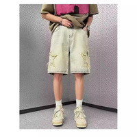 Shorts en jean tissé mi-nylon et coton coupe droite pour homme, style décontracté, délavé clair, vintage, style américain, ambiance urbaine, 300g