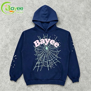 Ağır Siklet 400GSM Pamuklu Kapüşonlu Sweatshirt Özel 3D Kabartmalı Örümcek Ağı Baskılı Sokak Modası Erkek Oversize Vintage Grafik Baskılı Kapüşonlu Sweatshirt - Product Image 1