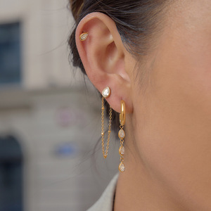 ต่างหูแบบห้อยประดับคริสตัลรูปหยดน้ำสีขาว ตัวเรือนสแตนเลส ดีไซน์เรขาคณิต เหมาะสำหรับงานปาร์ตี้ - Product Image 4