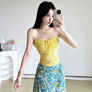 Top Corto de Punto Dulce y Sexy con Tirantes Cruzados en la Espalda, Estilo Bandeau, para Vacaciones en la Playa - Product Image 5