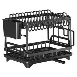 Factory Custom 2 Tier Utensil Holder <b>Dish</b> and Bowl Storage Drainer Drying Organizer Rack With Drain Spout for Kitchen Counter - Product Image 1