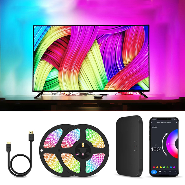 Nanxin Sycn Box RGBIC LED Immersion TV Backlight App Control Music Screen Sync TV Ambient Light Sync Screen Lighting Kit