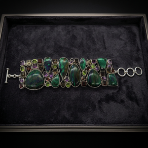 Brazalete de Plata 925 con Incrustaciones de Piedras Naturales, Estilo Bohemio Geométrico, Joyería para Mujer - Product Image 1