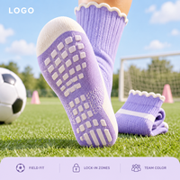 Chaussettes de football antidérapantes lavande à bord festonné pour jeunes équipes de football, pour une adhérence sécurisée sur le terrain, production en gros, révision des designs, calibrage des tailles