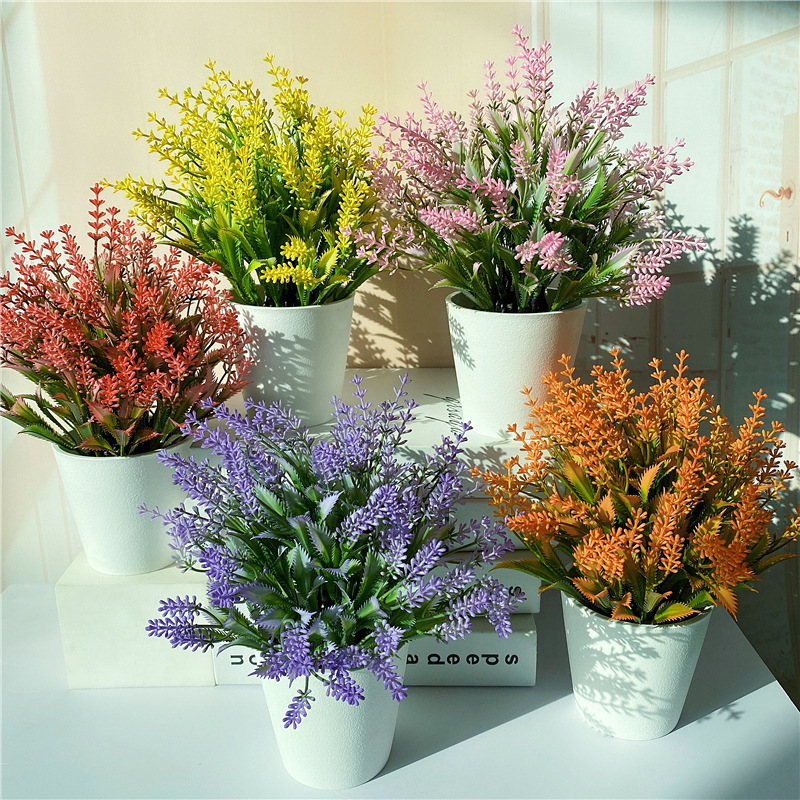 Yolispa - Fioriera artificiale in vaso, fiori di lavanda in vaso, per librerie, scrivanie, terrazze, davanzali