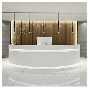 CR141 Minimalist Curved Reception Desk LED Strip Modern White Counter for Corporate Offices & Commercial Lobbies - Product Image 1