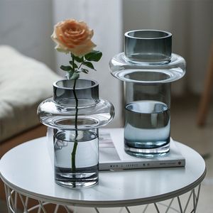 Nordic Fashion Grey Glass <b>Vase</b> Modern Soft Installation Hydroponic Floral <b>Set</b> Living Room Table Decoration Crystal Glass <b>Vase</b> - Product Image 1