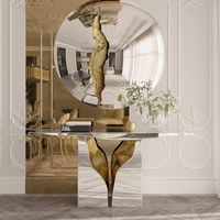 Meuble décoratif de luxe contemporain en laiton et acier inoxydable, table console avec finition miroir poli pour salon, hôtel