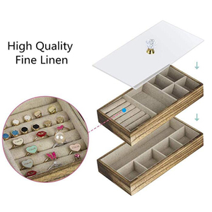 carbonizada con tapa, collar rústico de <span class=keywords><strong>madera</strong></span>, pulsera, anillo, caja organizadora de joyería con 2 capas apilables - Product Image 2